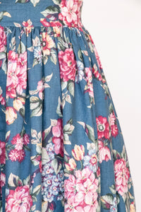 1980s Full Skirt Floral Cotton Ruffled S