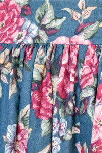 1980s Full Skirt Floral Cotton Ruffled S