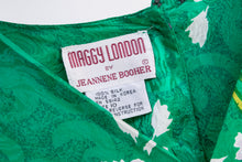 Load image into Gallery viewer, 1980s Dress Silk Emerald Floral Cocktail Long Sleeve M