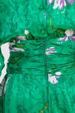Load image into Gallery viewer, 1980s Dress Silk Emerald Floral Cocktail Long Sleeve M