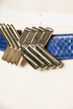Load image into Gallery viewer, 1980s Belt Snakeskin Leather Waist Cinch Blue