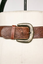 Load image into Gallery viewer, 1970s Thick Stamped Leather Belt Brown Tooled S