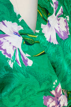 Load image into Gallery viewer, 1980s Dress Silk Emerald Floral Cocktail Long Sleeve M