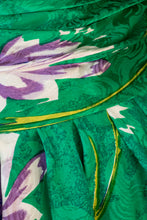 Load image into Gallery viewer, 1980s Dress Silk Emerald Floral Cocktail Long Sleeve M
