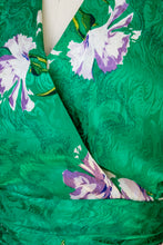 Load image into Gallery viewer, 1980s Dress Silk Emerald Floral Cocktail Long Sleeve M