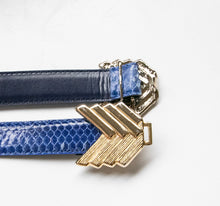 Load image into Gallery viewer, 1980s Belt Snakeskin Leather Waist Cinch Blue