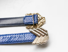 Load image into Gallery viewer, 1980s Belt Snakeskin Leather Waist Cinch Blue