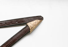 Load image into Gallery viewer, 1980s Waist Cinch Belt Leather Brass Buckle Quin S