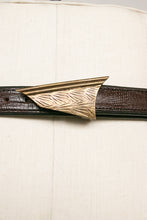 Load image into Gallery viewer, 1980s Waist Cinch Belt Leather Brass Buckle Quin S