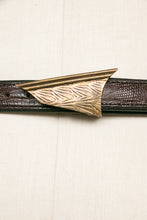 Load image into Gallery viewer, 1980s Waist Cinch Belt Leather Brass Buckle Quin S
