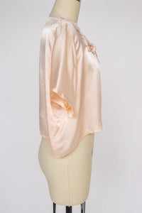 1940s Bed Jacket Peach Satin Lounge Lingerie S/M