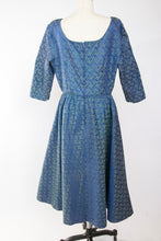 Load image into Gallery viewer, 1950s Dress Blue Brocade Full Skirt Party Cocktail Large