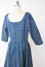 Load image into Gallery viewer, 1950s Dress Blue Brocade Full Skirt Party Cocktail Large