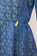 Load image into Gallery viewer, 1950s Dress Blue Brocade Full Skirt Party Cocktail Large