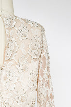 Load image into Gallery viewer, 1960s Dress Lace Illusion Chiffon Full Skirt Beaded Cocktail M