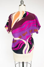 Load image into Gallery viewer, 1980s Silk Wrap Blouse Abstract Print Cropped S