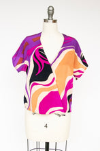Load image into Gallery viewer, 1980s Silk Wrap Blouse Abstract Print Cropped S