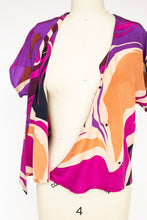 Load image into Gallery viewer, 1980s Silk Wrap Blouse Abstract Print Cropped S
