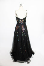 Load image into Gallery viewer, Vintage 1940s Dress Black Tulle Floral Sequined Gown S/XS