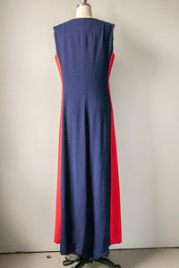 1960s Dress Linen Striped Sleeveless Shift Maxi M