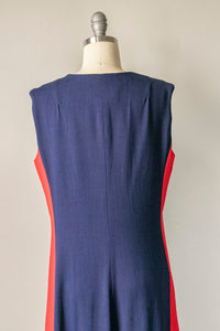 1960s Dress Linen Striped Sleeveless Shift Maxi M
