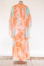 Load image into Gallery viewer, 1970s Dress Silk Chiffon Floral Cape Maxi Gown S