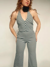 Load image into Gallery viewer, 1970s Jumpsuit Striped Chevron Black &amp; White Knit XS