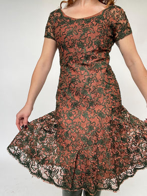 1960s Dress Black Illusion Lace Mermaid S