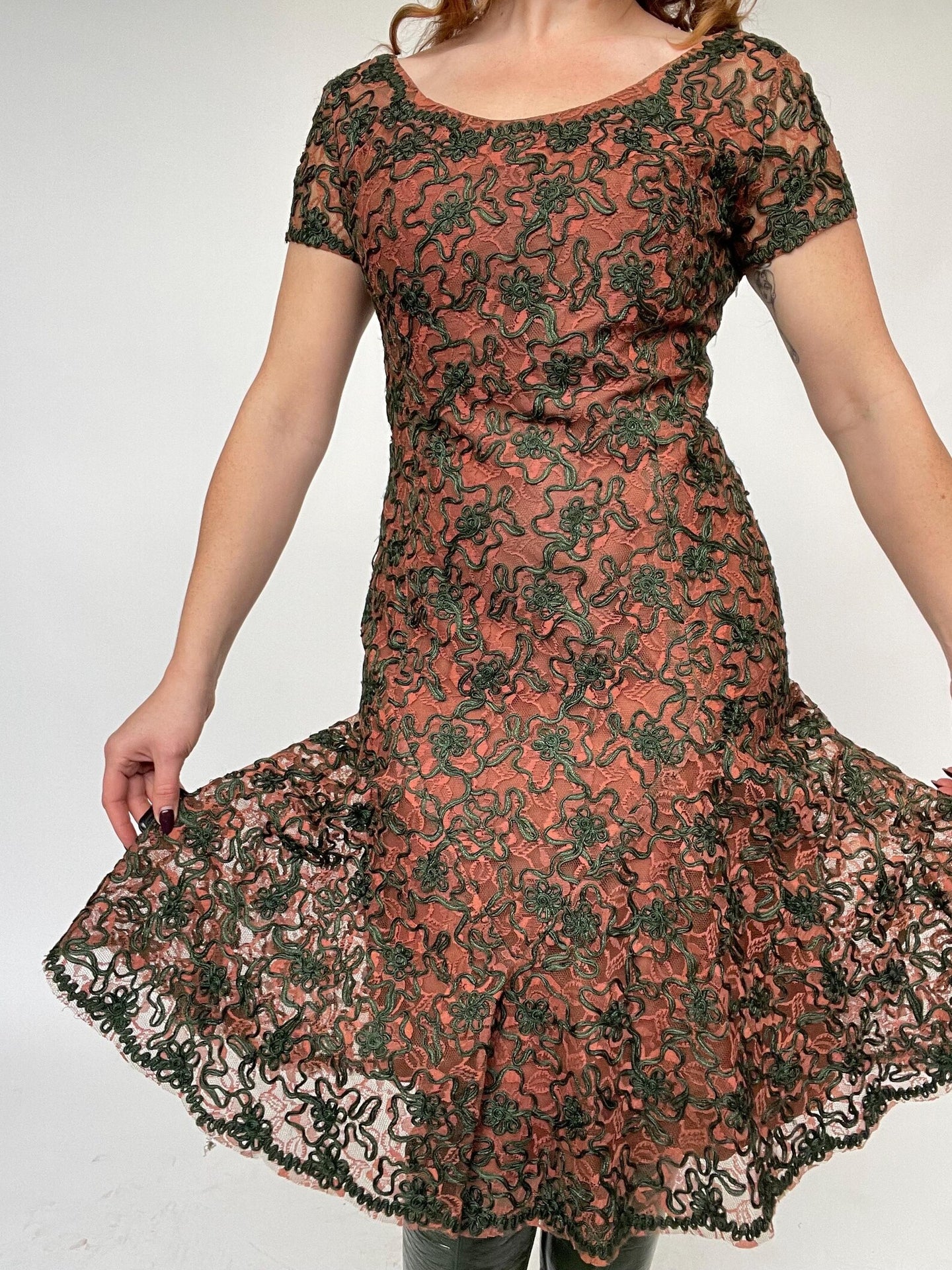 1960s Dress Black Illusion Lace Mermaid S