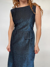 Load image into Gallery viewer, 1960s Dress Metallic Lamé Blue Wiggle M