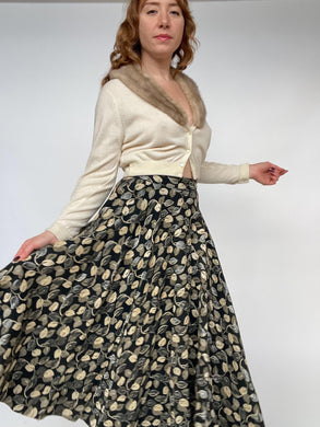 1950s Cashmere Cardigan Sweater Cropped Mink Collar S