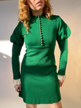 Load image into Gallery viewer, 1970s Dress Young Edwardian Green Knit Mutton Sleeve Mini S