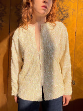 Load image into Gallery viewer, 1960s Cardigan Sequin Cream Wool Knit Sweater M