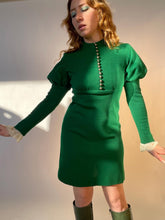 Load image into Gallery viewer, 1970s Dress Young Edwardian Green Knit Mutton Sleeve Mini S