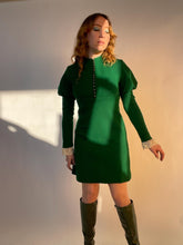 Load image into Gallery viewer, 1970s Dress Young Edwardian Green Knit Mutton Sleeve Mini S