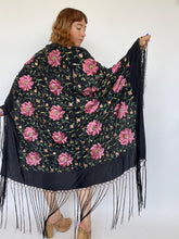 Load image into Gallery viewer, 1920s Piano Shawl Embroidered Floral Fringe Deco