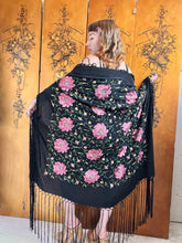 Load image into Gallery viewer, 1920s Piano Shawl Embroidered Floral Fringe Deco