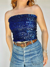 Load image into Gallery viewer, 1980s Sequin Tube Top Sleeveless Disco Cropped Blouse 70s M