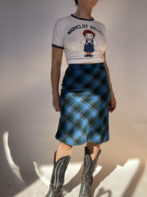 Load image into Gallery viewer, 1970s Pencil Skirt Wool Plaid Blue Green XS/S