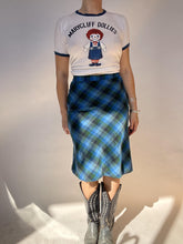 Load image into Gallery viewer, 1970s Pencil Skirt Wool Plaid Blue Green XS/S