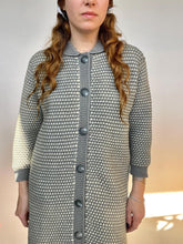 Load image into Gallery viewer, 1960s Sweater Dress Long Knit Gray Cardigan S/ M