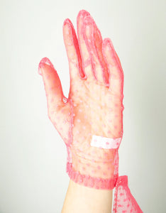 1980s Gloves Sheer Pink Dots