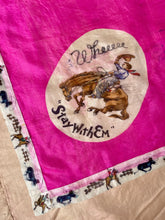 Load image into Gallery viewer, 1940s Silk Scarf Hand Painted Western Rodeo Cowboy Souvenir Bandana