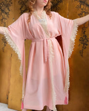 Load image into Gallery viewer, 1930s Robe Pink Lace Rayon Angel Sleeve Loungewear 40s