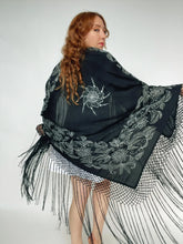 Load image into Gallery viewer, 1950s Piano Shawl Embroidered Metallic Floral Fringe Wrap