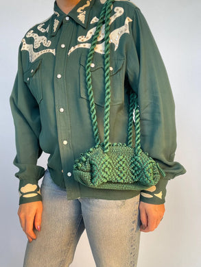 1940s Purse Green Ribbon Shoulder Mini Clutch