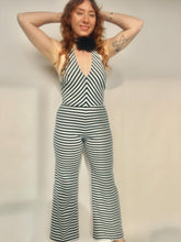 Load image into Gallery viewer, 1970s Jumpsuit Striped Chevron Black &amp; White Knit XS