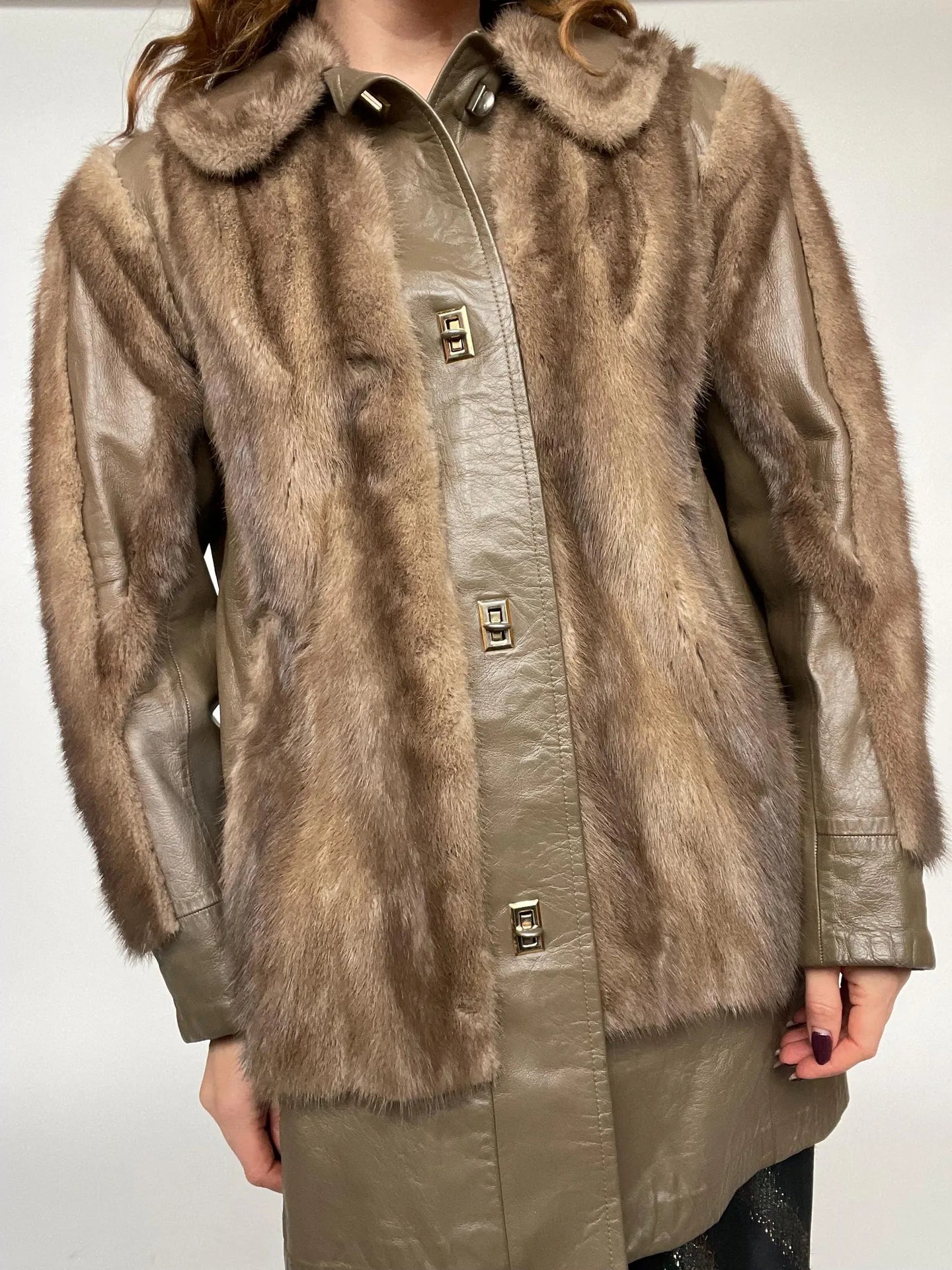 1960s Fur Coat Mod Leather + Mink Plush S / XS