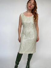 Load image into Gallery viewer, 1960s Dress Sequin Green Striped Sleeveless Wiggle Cocktail M