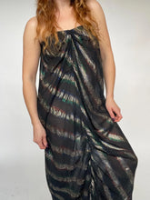 Load image into Gallery viewer, 1970s Disco Dress Sheer Metallic Silk Chiffon Strapless Grecian M/L